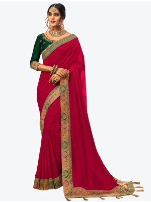 Deep Pink  Vichitra Silk Festive Wear Designer Saree small FABSA21277
