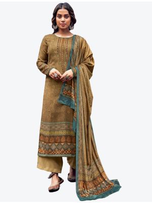 Golden Brown Soft Pashmina Winter Wear Plazzo Suit with Dupatta small FABSL20626