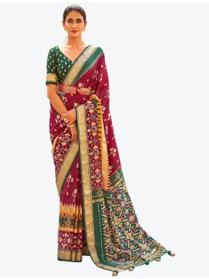 Maroon Woven Patola silk Festive Wear Designer Saree small FABSA21312