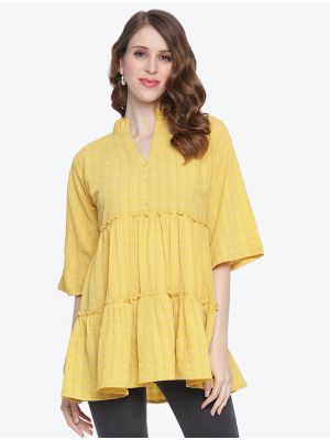 pastel yellow fine georgette woven casual wear top small fabku20481