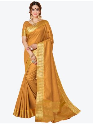 Golden Mustard Spun Cotton Festive Wear Designer Saree small FABSA21402