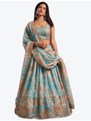 Ice Blue Organza Party Wear Designer Lehenga Choli with Dupatta small FABLE20194