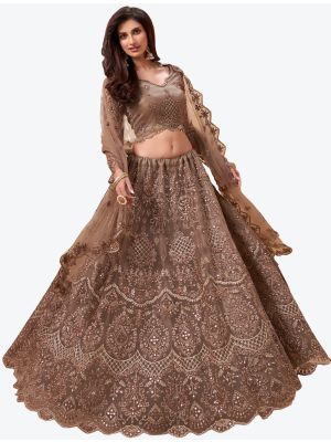 Light Brown Soft Net Wedding Wear Heavy Designer Lehenga Choli with Dupatta small FABLE20198