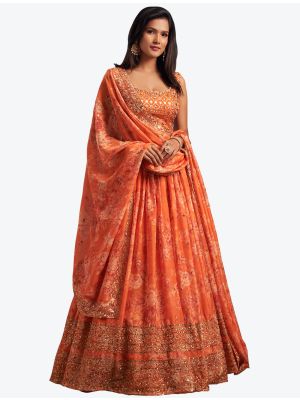 Peachy Orange Organza Party Wear Designer Lehenga Choli with Dupatta small FABLE20187