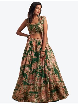 Rich Green Organza Party Wear Designer Lehenga Choli with Dupatta small FABLE20190