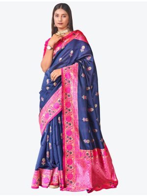 Royal Blue Woven Jacquard Kanjivaram Art Silk Festive Wear Designer Saree small FABSA21366