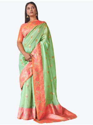 Sea Green Woven Jacquard Kanjivaram Art Silk Festive Wear Designer Saree small FABSA21363