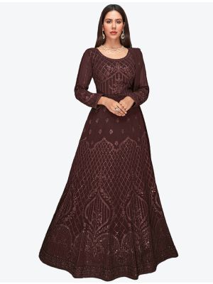 Dark Brown Georgette Party Wear Anarkali Suit with Dupatta small FABSL20691