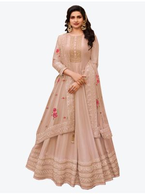 Deep Cream Dola Silk Designer Anarkali Suit with Dupatta small FABSL20709