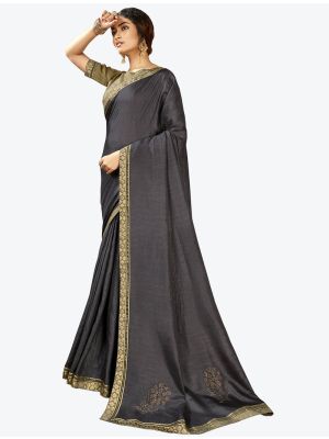 Deep Grey Vichitra Silk Festive Wear Designer Saree FABSA21434