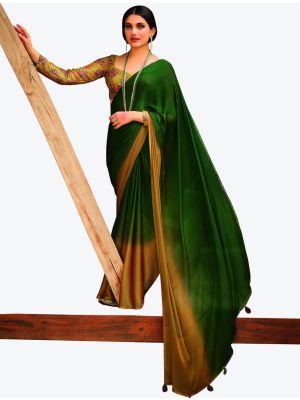 Forest Green Velvet Chiffon Party Wear Designer Saree small FABSA21457