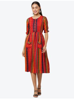 gradient red fine rayon printed casual wear frock fabku20513