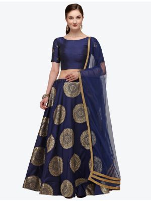 Navy Blue Banarasi Silk Designer Lehenga Choli with Dupatta small FABLE20219