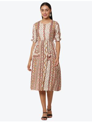 off white fine rayon printed casual wear frock fabku20520