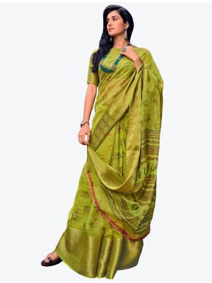 Parrot Green Velvet Chiffon Party Wear Designer Saree small FABSA21448