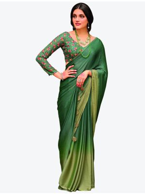 Pastel Green Velvet Chiffon Party Wear Designer Saree small FABSA21458
