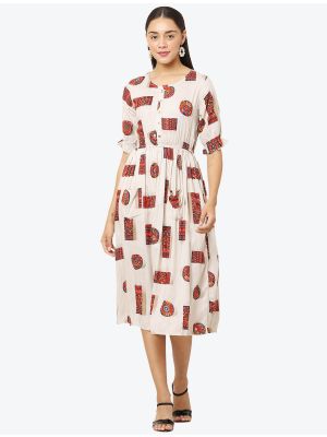 pearl white fine rayon printed casual wear frock fabku20517