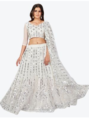Pearl White Georgette Party Wear Designer Lehenga Choli with Dupatta small FABLE20214