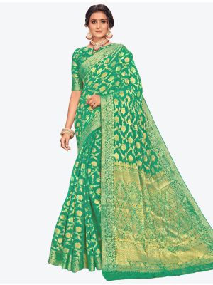 Sea Green Zari Woven Chiffon Festive Wear Designer Saree small FABSA21412
