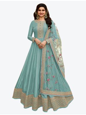 Sky Blue Dola Silk Designer Anarkali Suit with Dupatta small FABSL20711