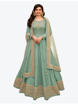 Turquoise Blue Dola Silk Designer Anarkali Suit with Dupatta small FABSL20714