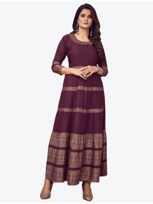 wine fine rayon party wear designer readymade gown   fabgo20114