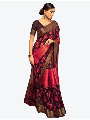 Burgundy Jacquard Silk Party Wear Designer Saree small FABSA21540
