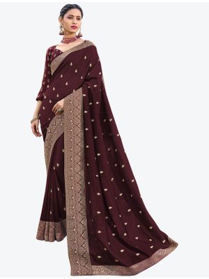 Burgundy Silk Blend Party Wear Designer Saree small FABSA21516