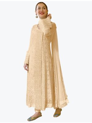 Creamy Yellow Faux Georgette Designer Pakistani Churidar Suit small FABSL20801