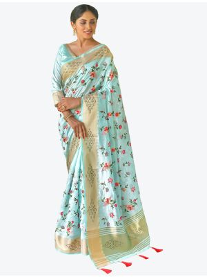 Fluorescent Blue Mysore Silk Festive Wear Designer Saree FABSA21496