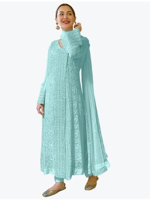 Ice Blue Faux Georgette Designer Pakistani Churidar Suit small FABSL20800