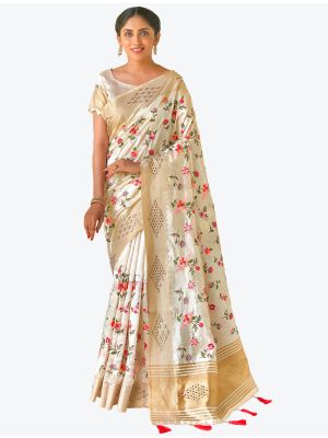 Light Cream Mysore Silk Festive Wear Designer Saree small FABSA21492