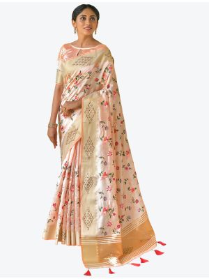 Light Peach Mysore Silk Festive Wear Designer Saree small FABSA21494