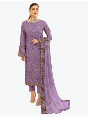 Light Violet Embroidered Faux Georgette Designer Pakistani Suit thumbnail FABSL20796