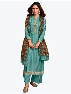 Ocean Blue Fiona Silk Readymade Designer Palazzo Suit with Dupatta FABSL20785