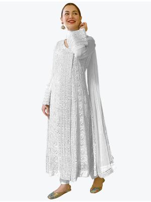 Pearl White Faux Georgette Designer Pakistani Churidar Suit small FABSL20805