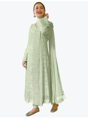 Pista Green Faux Georgette Designer Pakistani Churidar Suit small FABSL20802