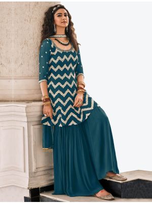 Rama Blue Viscose Georgette Festive Wear Designer Sharara Suit small FABSL20774