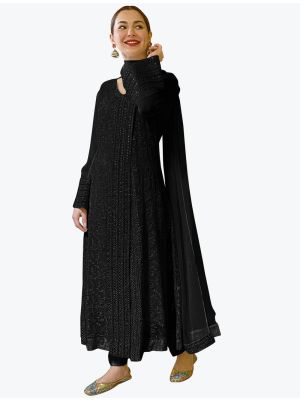 Rich Black Faux Georgette Designer Pakistani Churidar Suit small FABSL20803