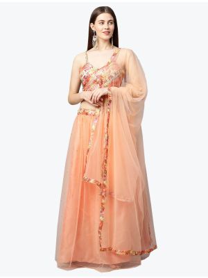 Bright Peach Net Party Wear Lehenga Choli with Dupatta FABLE20266