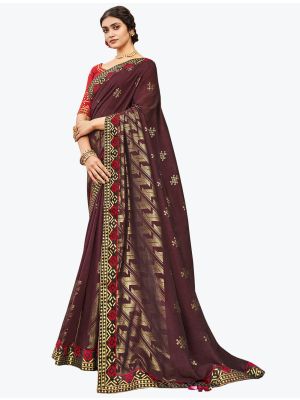 Dark Brown Fancy Vichitra Silk Festive Wear Designer Saree small FABSA21570