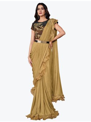 Golden Beige Fancy Lycra Premium Party Wear Designer Saree small FABSA21602