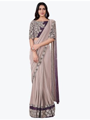 Light Lavender Fancy Lycra Premium Party Wear Designer Saree small FABSA21599