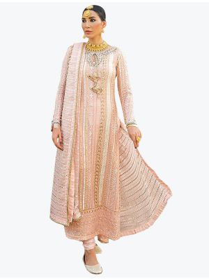 Light Peach Faux Georgette Pakistani Style Churidar Suit thumbnail FABSL20818