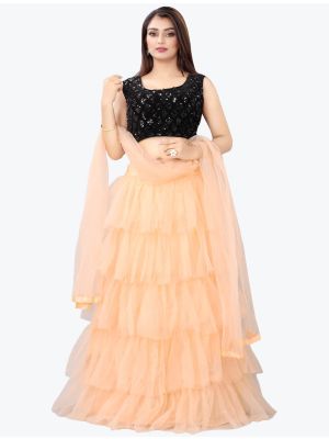 Light Peach Net Party Wear Lehenga Choli with Dupatta FABLE20271