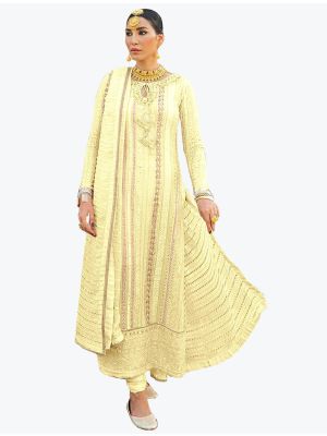 Light Yellow Faux Georgette Pakistani Style Churidar Suit FABSL20821