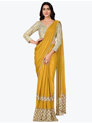 Mustard Yellow Fancy Lycra Premium Party Wear Designer Saree small FABSA21594