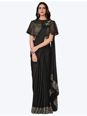 Rich Black Fancy Lycra Premium Party Wear Designer Saree small FABSA21601