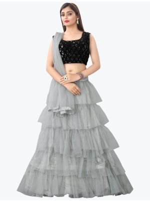 Silver Grey Net Party Wear Lehenga Choli with Dupatta FABLE20269