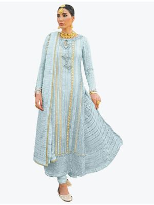 Sky Blue Faux Georgette Pakistani Style Churidar Suit small FABSL20819